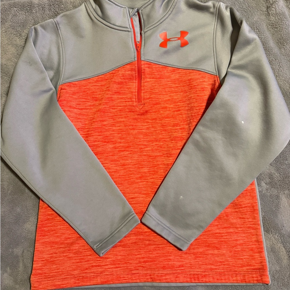 Boys XL Under Armour Gray and Orange Fleece-Lined Quarter-Zip Pullover
